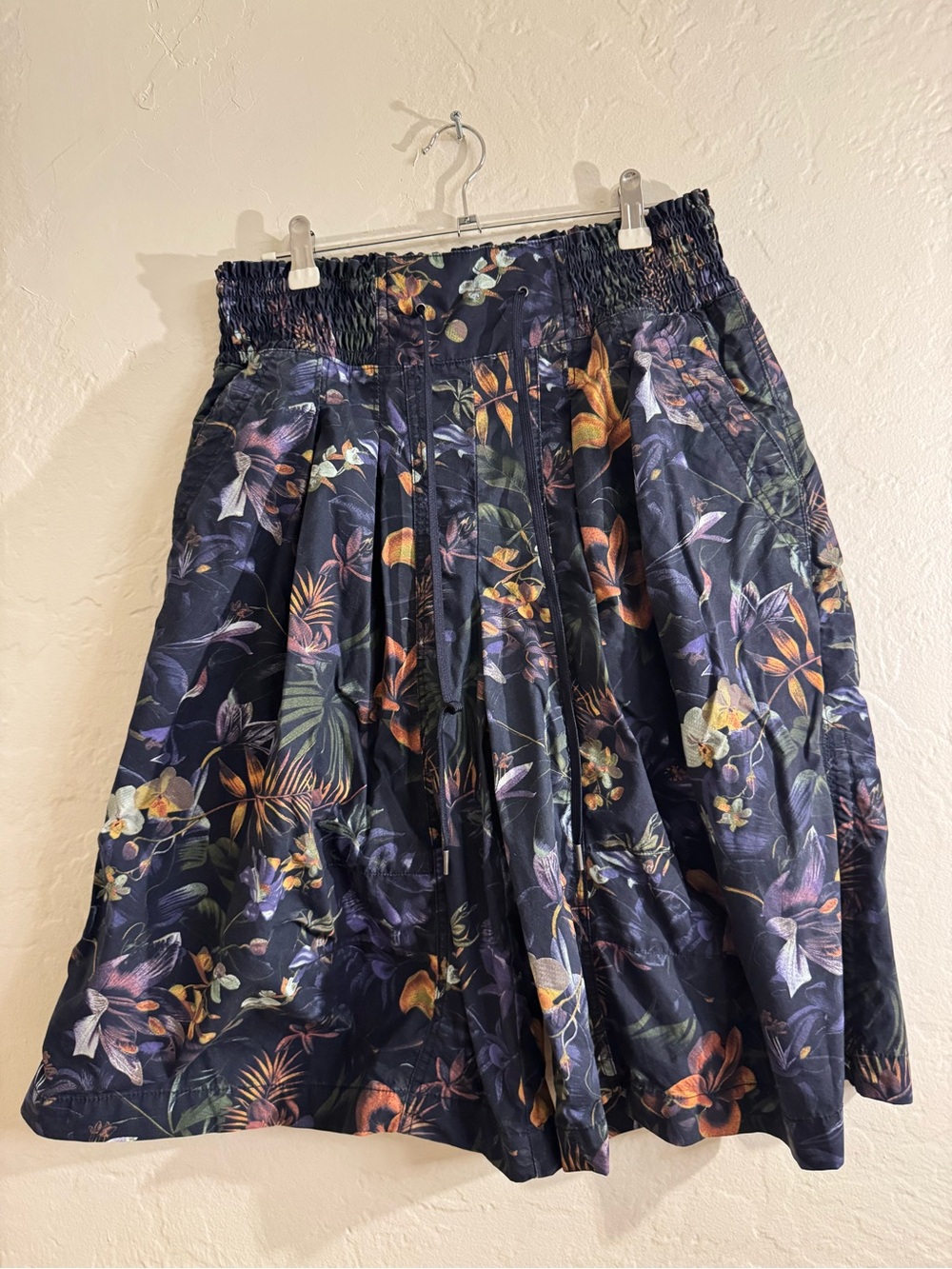 Anthropologie Navy Floral A-Line Midi Skirt